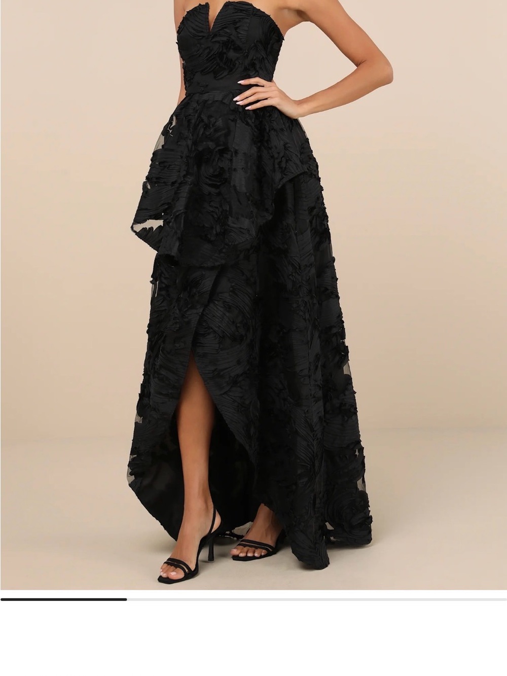 NWT | Lulus Majestic Glam Black Strapless Textured High-Low Maxi Dress | Size L